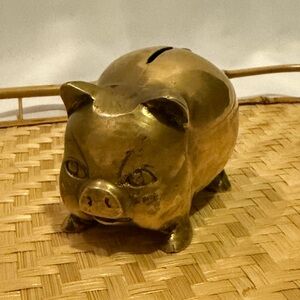 Vintage 1960’s Solid Brass Piggy Bank – Handmade Turkey Decor - marked